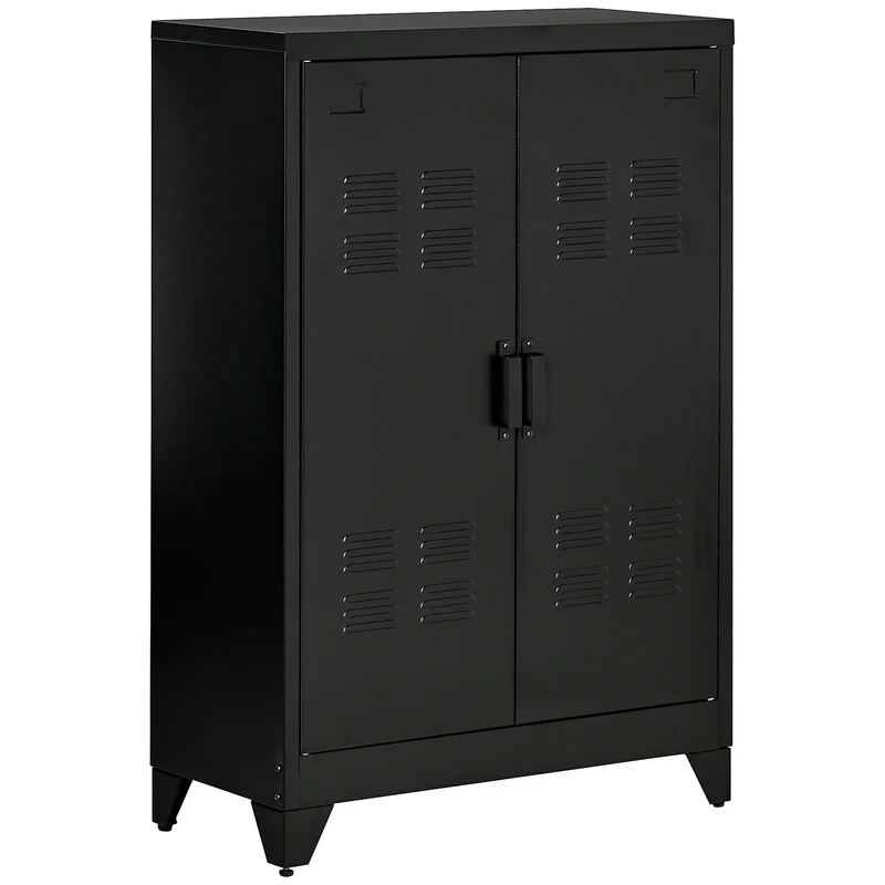 Armadietto 75x33x110 cm a 2 Ante in Stile Industriale in Metallo Nero