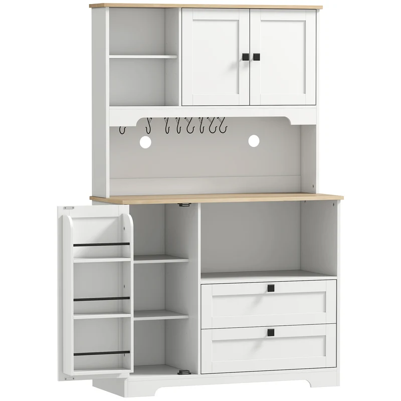 Credenza da Cucina 100x40x62 cm con 3 Armadietti 2 Cassetti e Portaspezie in Legno Ingegnerizzato Bianco