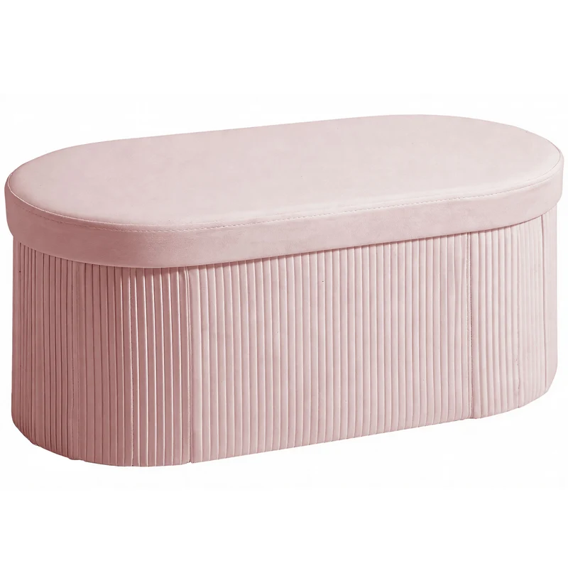 Pouf Contenitore Pieghevole 76x38x35 cm con Vano da 72L e Rivestimento in Velluto Rosa