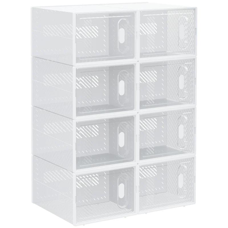 Scarpiera Modulare 25x35x19 cm con 8 Cubi Contenitori e Porta Magnetica in PP Bianco e Trasparente
