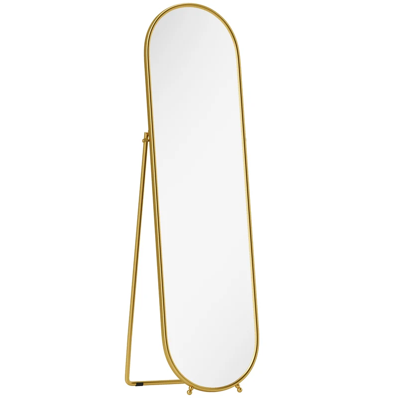 Specchio a Figura Intera da Terra 50x4x180 cm con Supporto Pieghevole in Vetro e Metallo Oro
