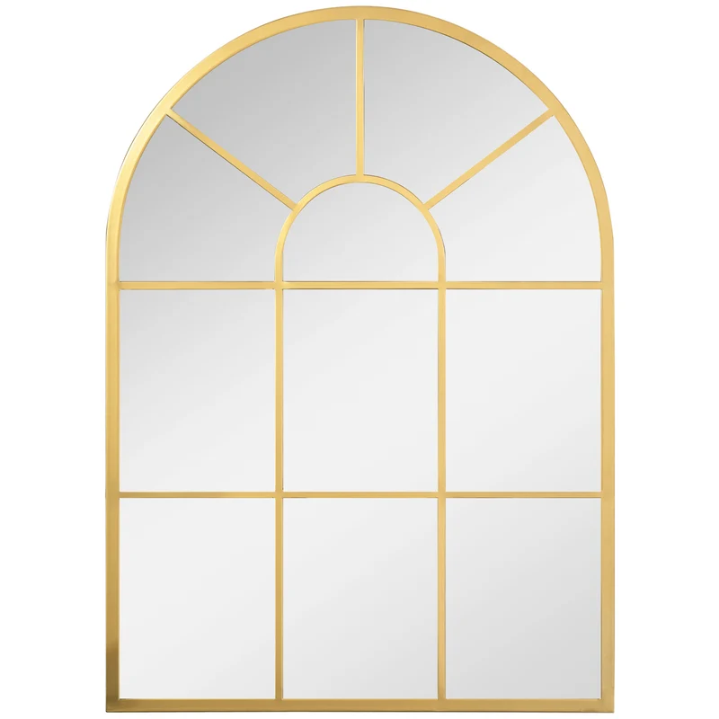 Specchio Moderno a Parete a Forma di Arco 70x50 cm per Camera da Letto e Soggiorno in Vetro e Metallo Oro