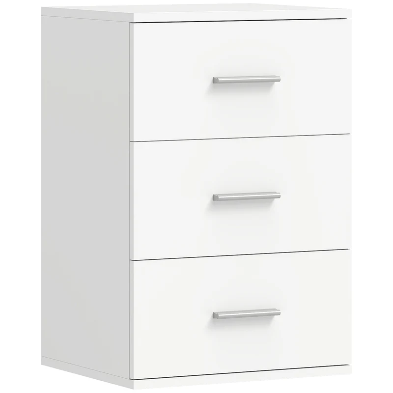 Comodino Moderno e Multiuso 40x35x60 cm con 3 Cassetti in MDF Bianco