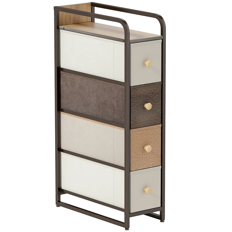 Cassettiera Salvaspazio 20x47x84,5 cm con 4 Cassetti Pieghevoli in Tessuto Acciaio e Legno Multicolore