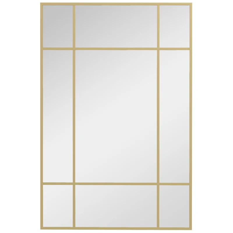 Specchio da Parete Stile Finestra 90x60 cm con Montaggio Verticale e Orizzontale in Vetro Oro
