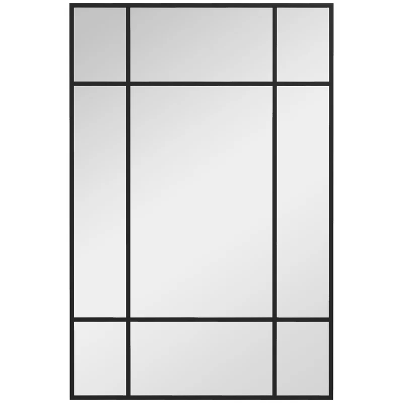 Specchio da Parete Stile Finestra 90x60 cm con Montaggio Verticale e Orizzontale in Vetro Nero