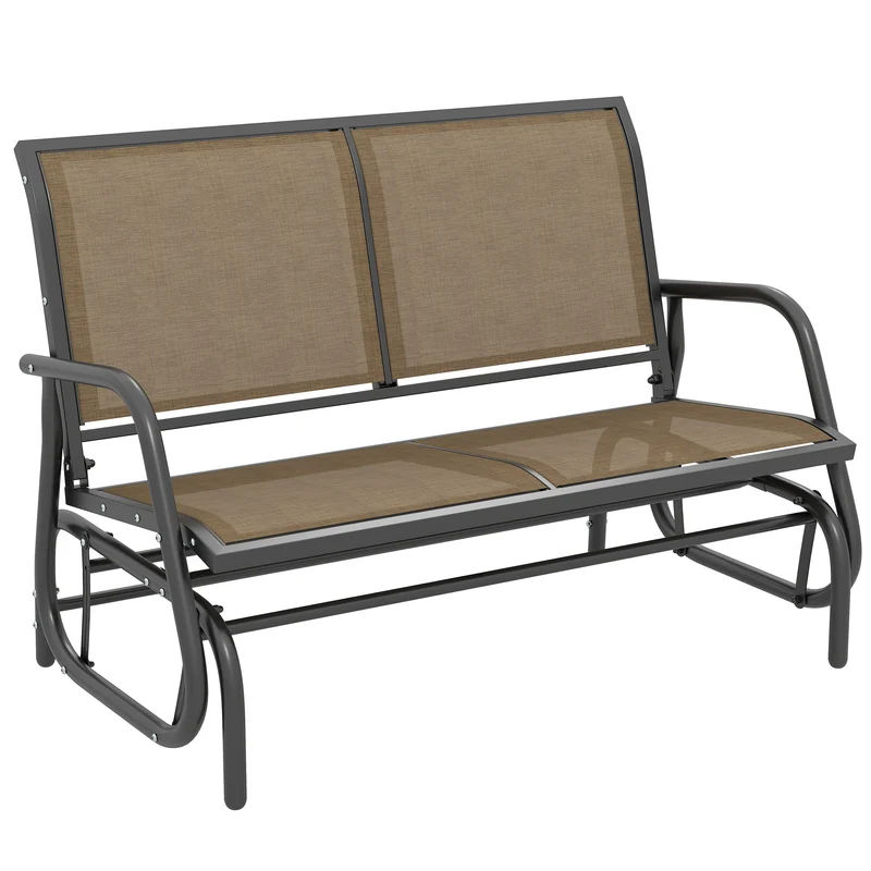 Panchina a Dondolo 2 Posti da Giardino 120x70x85 cm in Metallo e Tessuto a Rete Marrone Chiaro