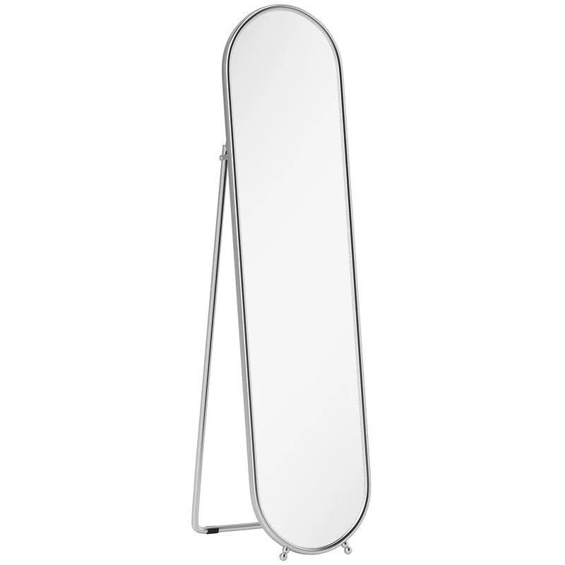 Specchio a Figura Intera da Terra 40x4x160 cm con Supporto Pieghevole in Vetro e Metallo Argento