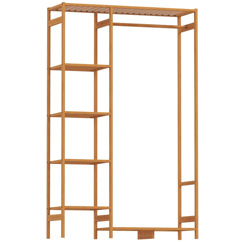 Appendiabiti 90x30x145 cm con Scaffale a 6 Livelli e Barra Attaccapanni in Bambù Legno Naturale