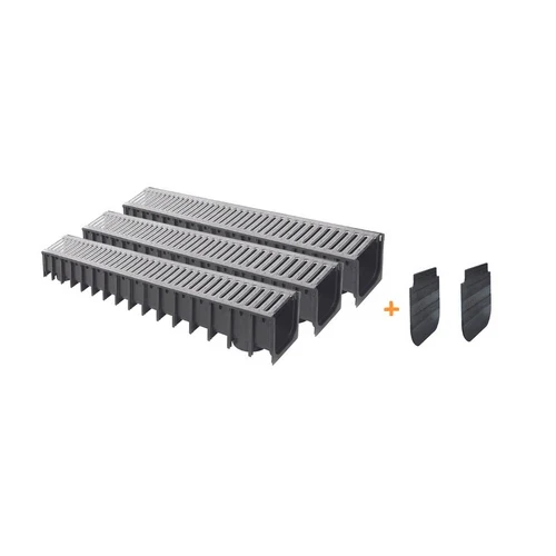 Kit 3 pz canale in pp con griglia in acciaio zincato ikarodrain 100x100 1000 mm