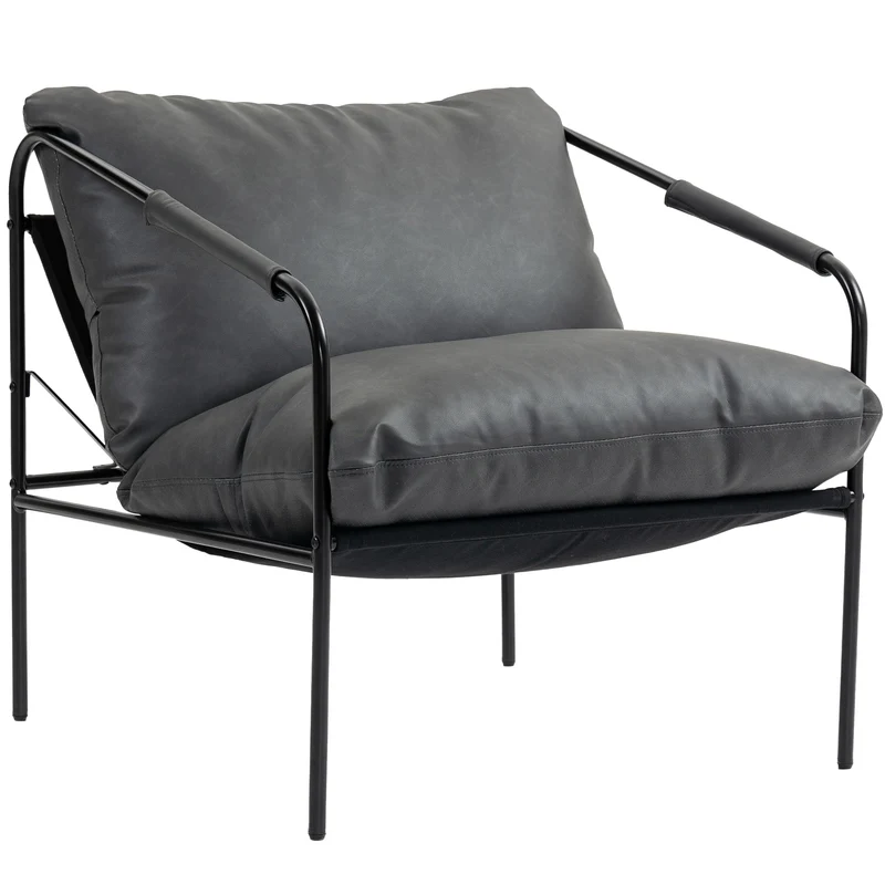 Poltrona da Salotto 74,5x75x77 cm con Cuscini Spessi in Pelle PU e Telaio in Metallo Grigio Carbone