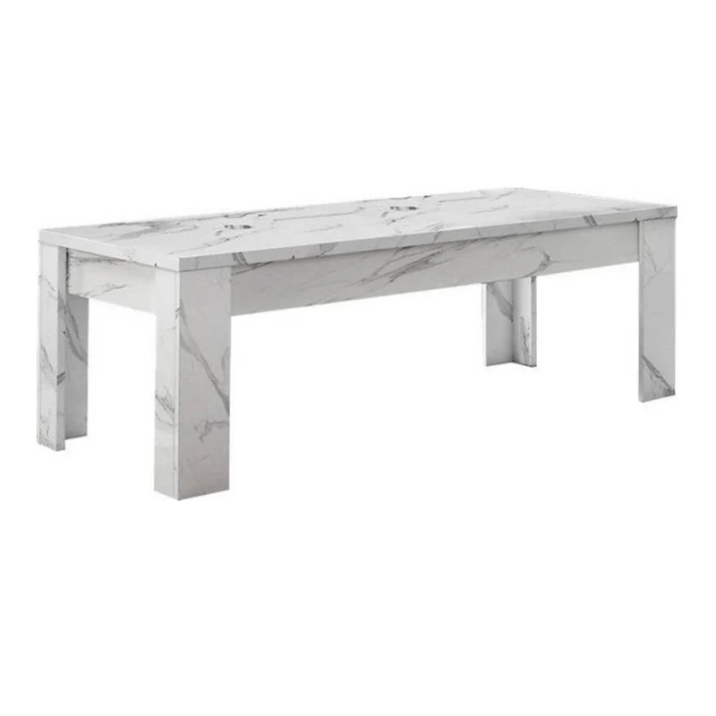 Tavolino basso 122x60x45 cm Rock effetto marmo bianco