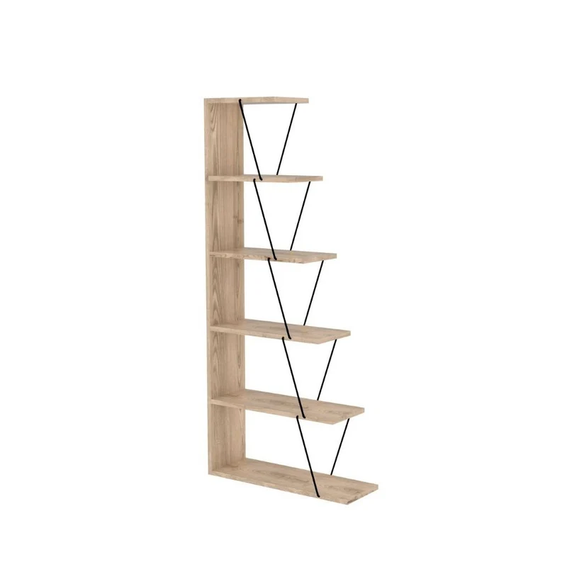 Libreria Tars mini 65x22x144 cm 5 ripiani rovere nero