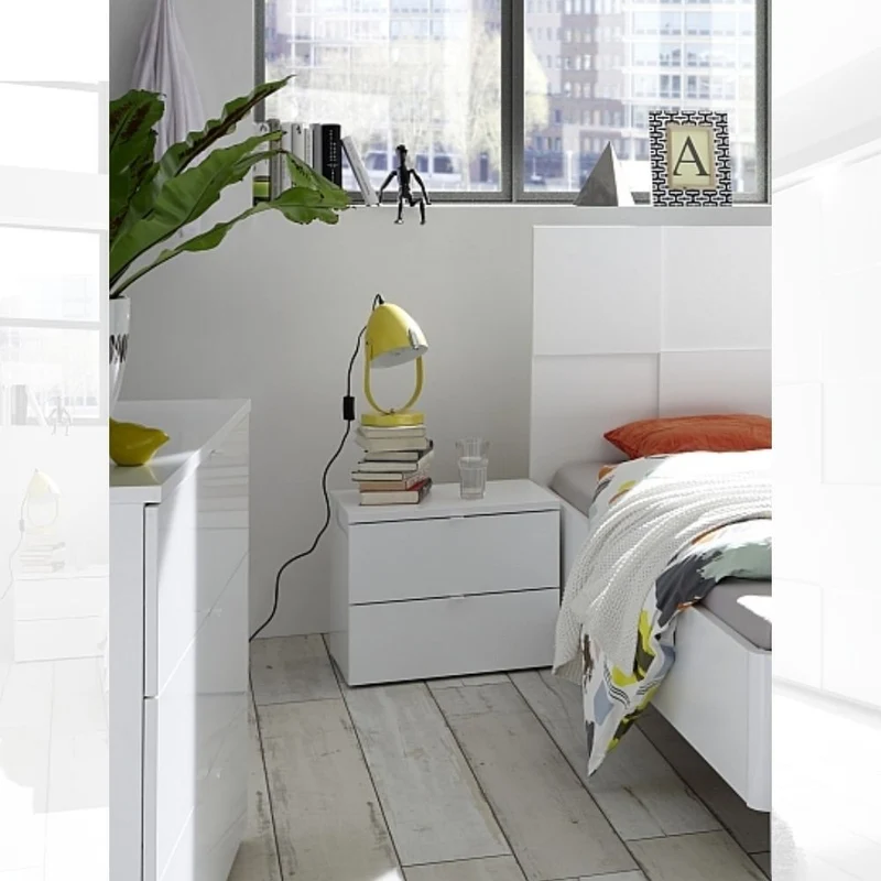 Comodino Ottica 2 cassetti bianco laccato opaco