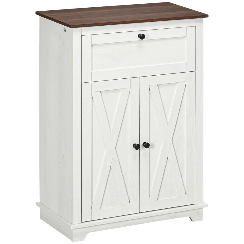 Credenza Bassa da Cucina in Stile Rustico 60x30x87,4 con Cassetto e Armadietto con Ripiano Regolabile in Legno Bianco