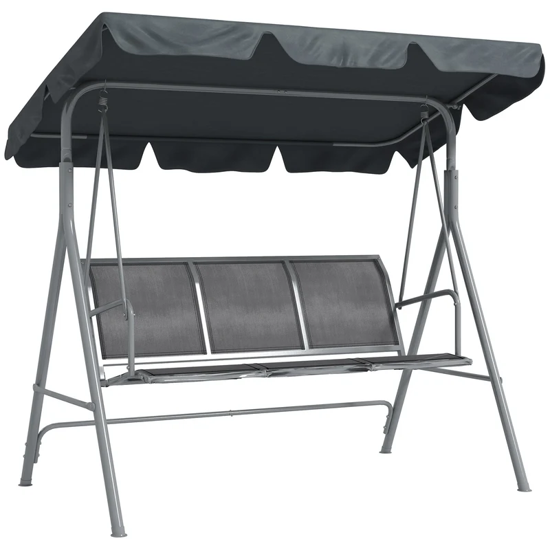 Dondolo da Giardino a 3 Posti 171x108x154 cm con Tetto Parasole Rimovibile in Metallo Grigio scuro