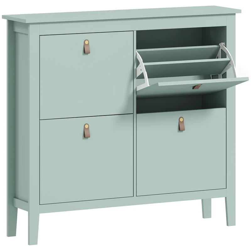 Scarpiera Slim 4 Cassetti per 20 Paia di Scarpe 105x24x95,5cm con Ripiani Regolabili in Legno Verde