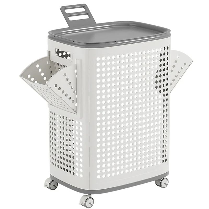 Cesto Portabiancheria con Ruote e Vani Laterali Estraibili 42x33x61,5 cm in PP Bianco