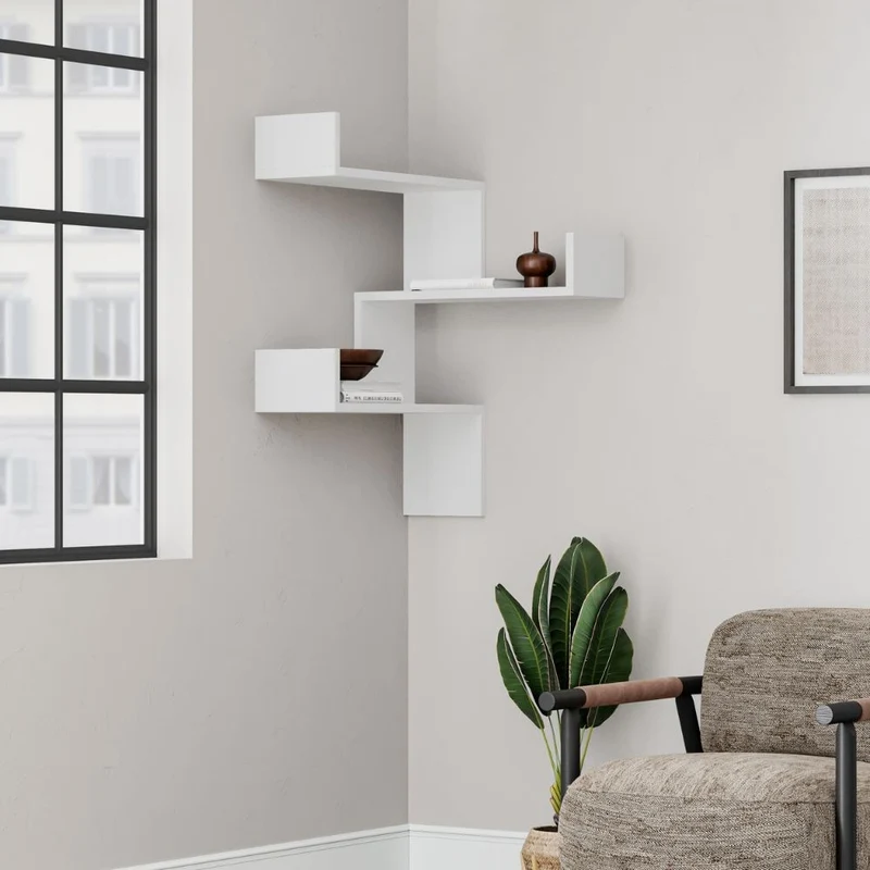 Libreria Angolare 90x22x60 cm in MDF Luksa Bianco