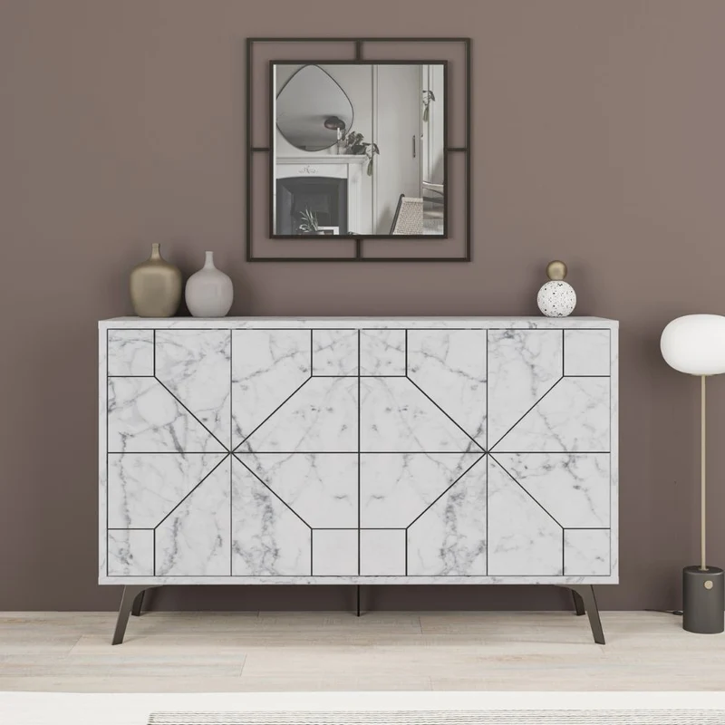Madia 4 Ante 123x35x77,4 cm in MDF Dune Bianco Carrara