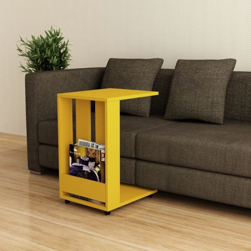 Tavolino da divano 37x45x67 cm Edi porta pc e riviste mostarda