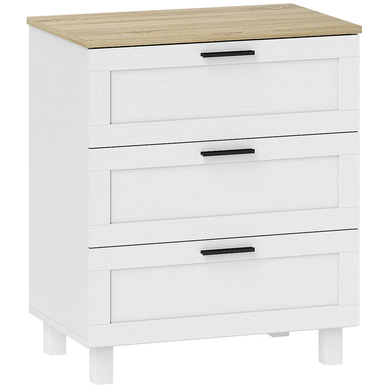 Cassettiera 3 Cassetti Moderna 60x38x71 cm in Legno Bianca e color Legno