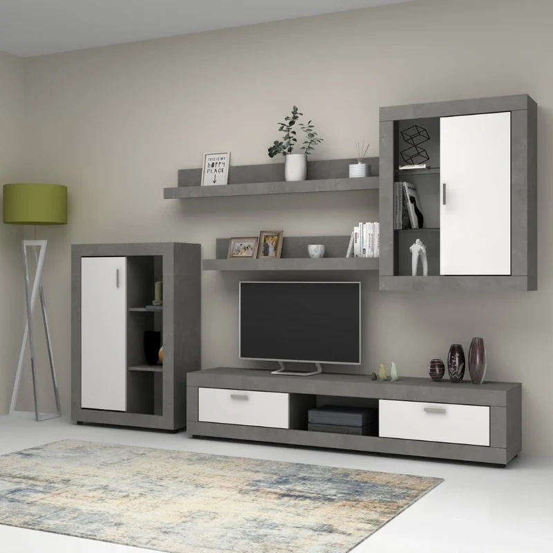Parete attrezzata Ocean grigio beton e bianco 270 cm