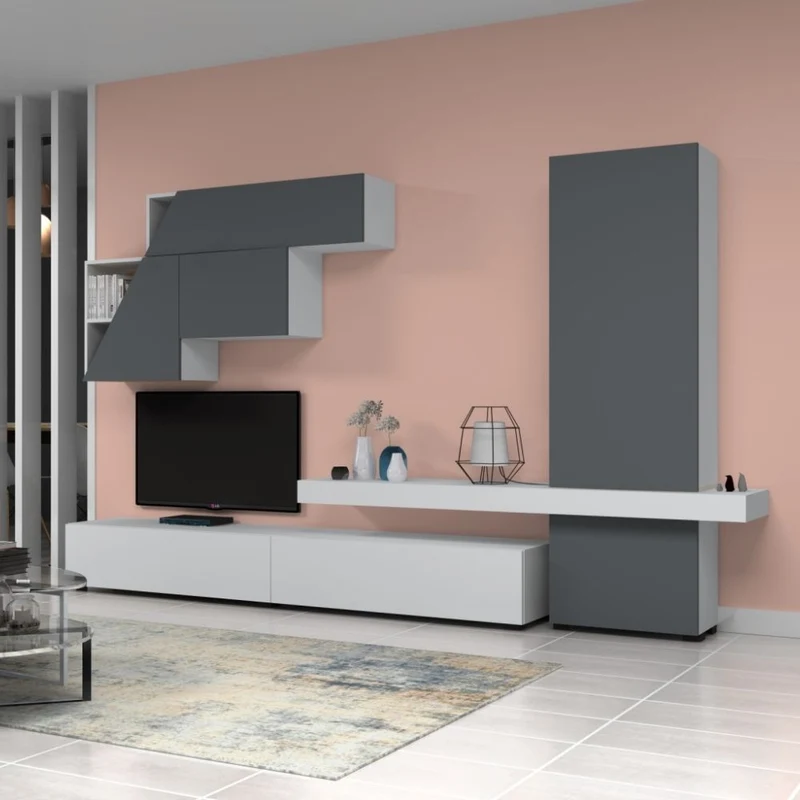Parete attrezzata Fitz 335 cm bianco cemento