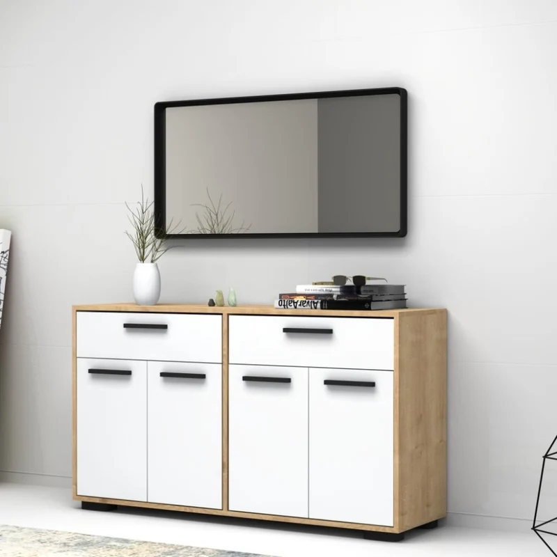 Mobile Multiuso Truva 4 ante e 2 cassetti 140 cm rovere bianco