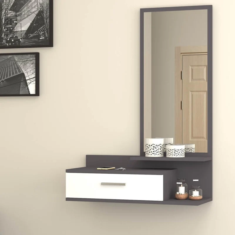 Mobile ingresso con specchio 80x35x116 cm Joy bianco ghisa