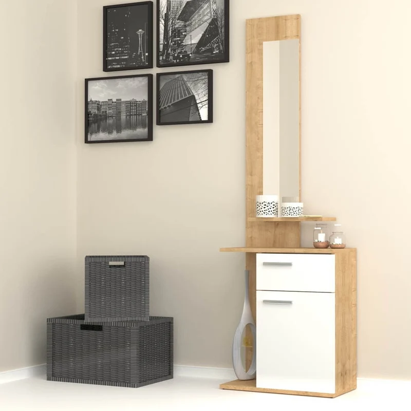 Mobile ingresso con specchio 60x35x186 cm Lost bianco rovere