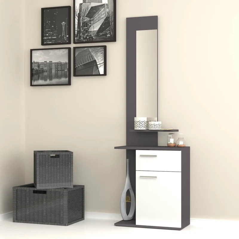Mobile ingresso con specchio 60x35x186 cm Lost bianco ghisa