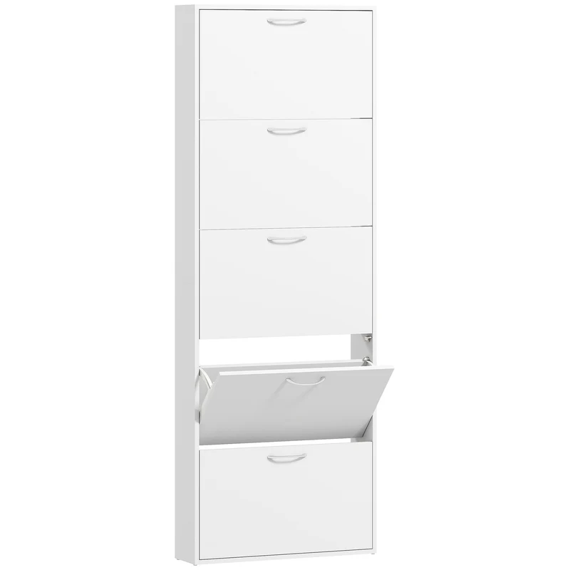 Mobile Scarpiera a 5 Ante Antiribaltamento 65x17x180.5 cm in Legno Bianco