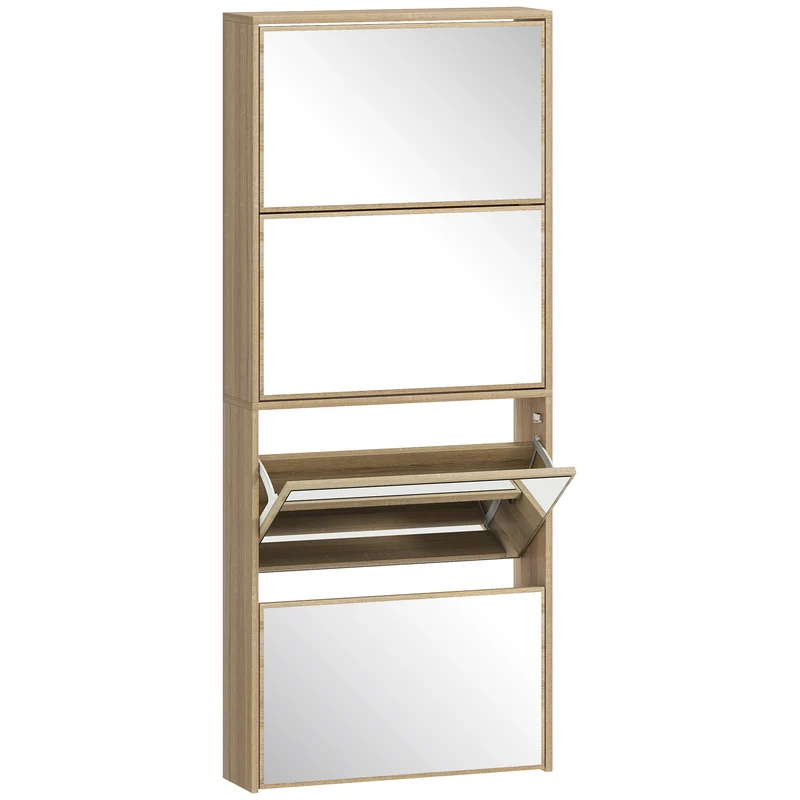 Scarpiera a Specchio 63x17x146 cm a 4 Ante Antiribaltamento in Legno color Legno