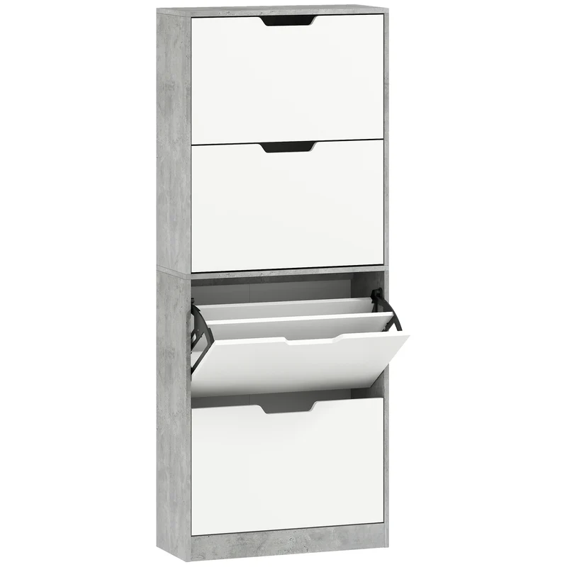 Scarpiera Salvaspazio Moderna 62,5x26x156 cm a 4 Ante per 16 Paia di Scarpe Grigio Cemento