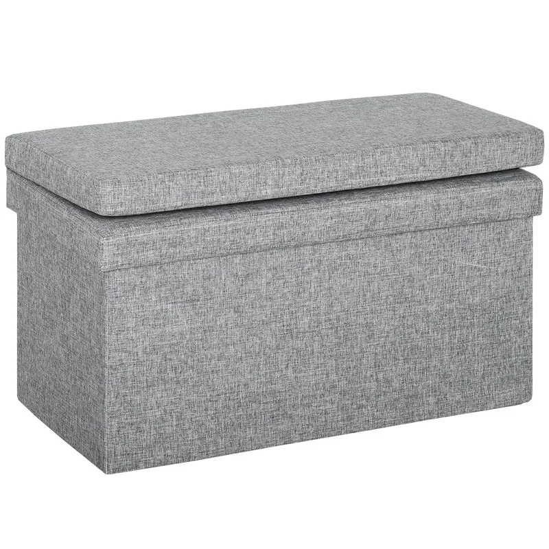 Panca Contenitore 76x50x73 cm con Schienale e Vano da 77L Rivestimento in Tessuto Grigio