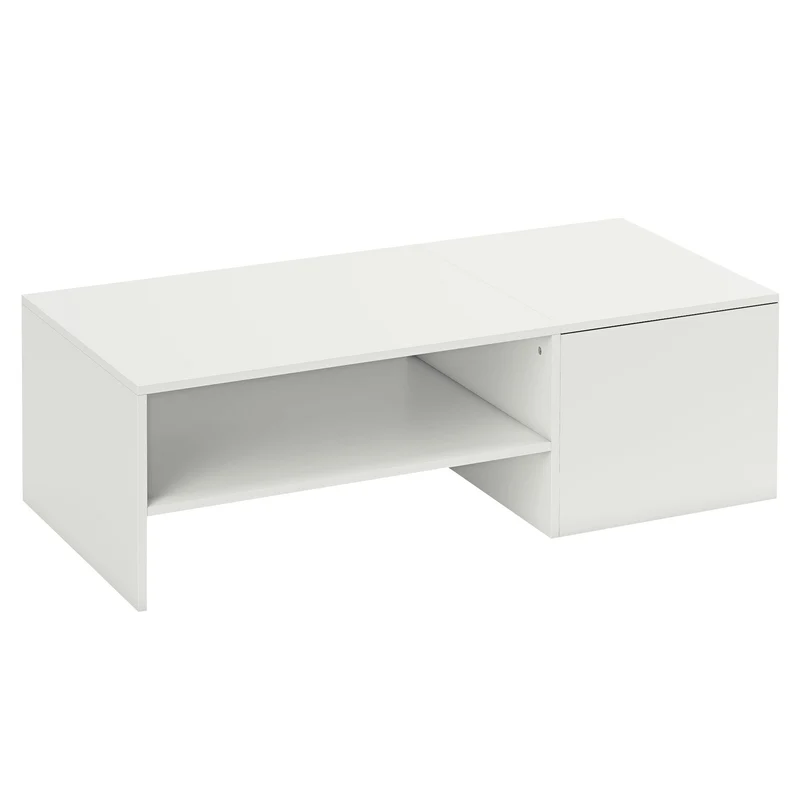 Tavolino da Caffè 110x52x36 cm con Piano Scorrevole e Ripiano Aperto e a Scomparsa in Legno Bianco