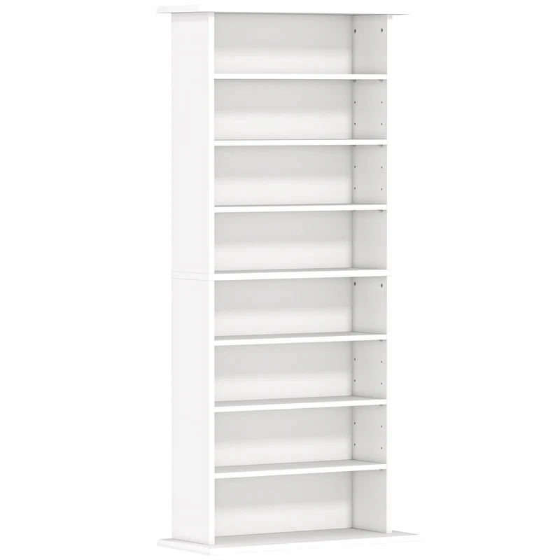 Scaffale Porta CD 58x24x124,5 cm con 6 Ripiani Regolabili Capacità di 360 CD/185 DVD Bianco