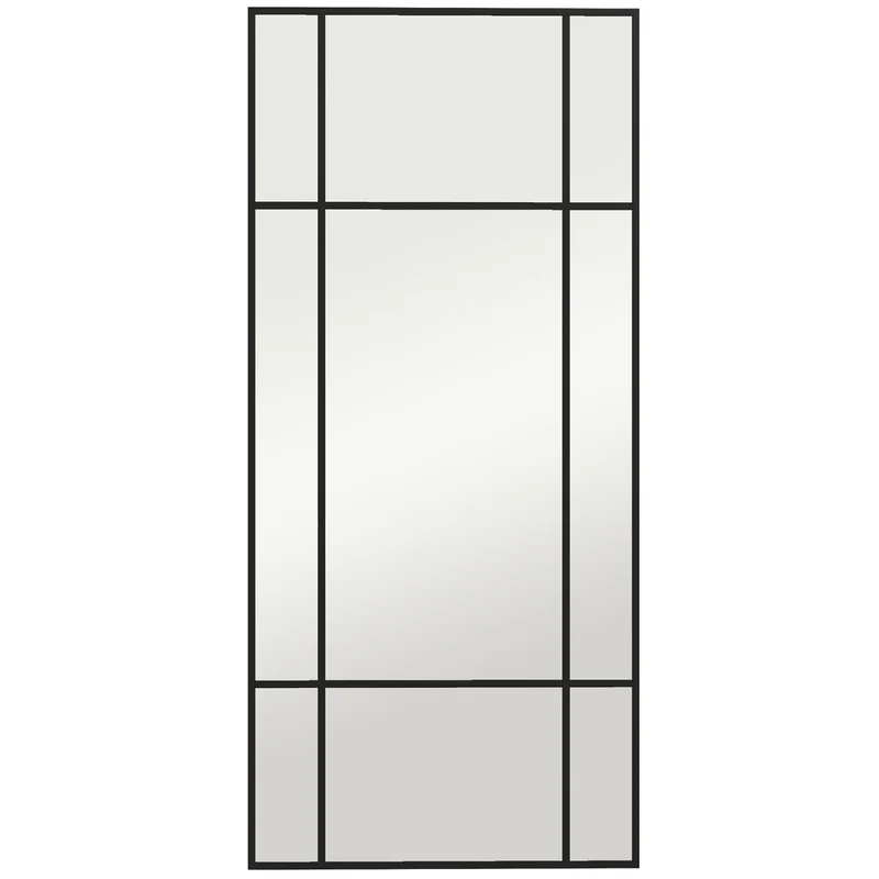 Specchio da Parete Stile Finestra 110x50 cm con Montaggio Verticale e Orizzontale Nero