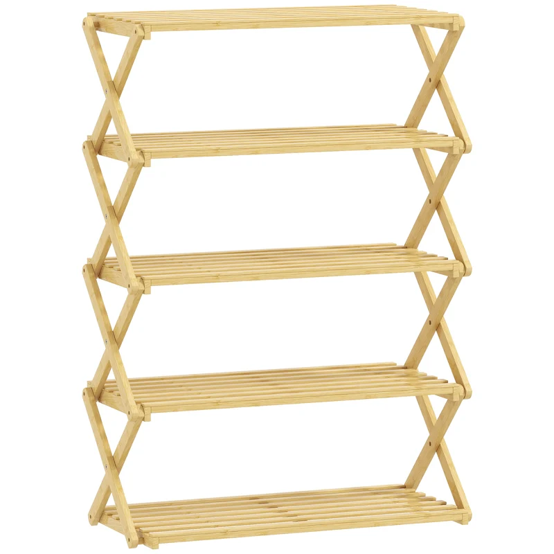 Scarpiera Pieghevole a 5 Livelli 60x29x88 cm in Bambù Colore Legno Naturale