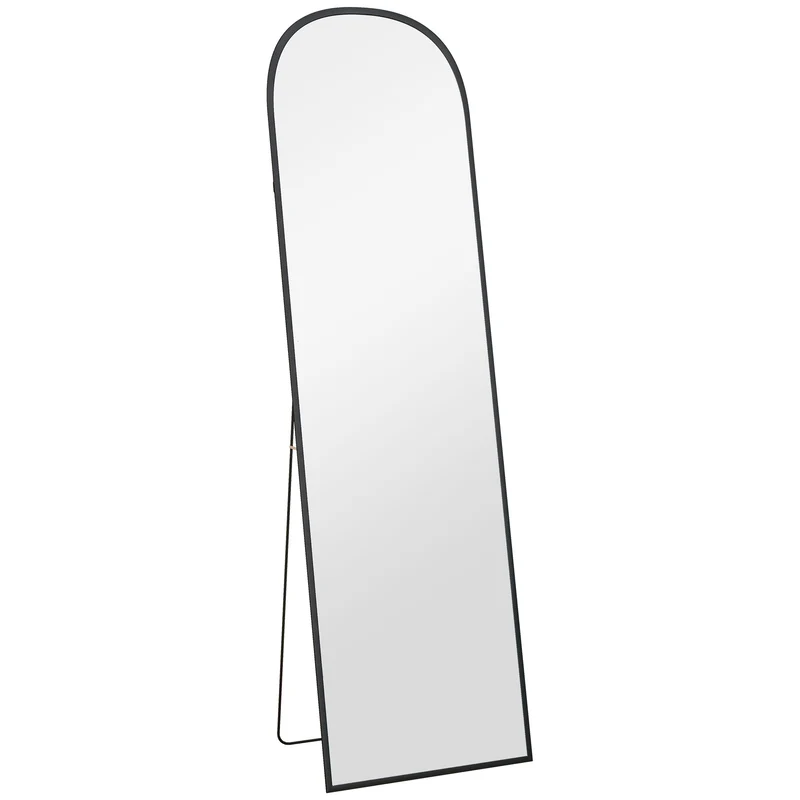 Specchio da Terra e Parete Moderno con Supporto Pieghevole 50x170 cm in Lega di Alluminio Nero