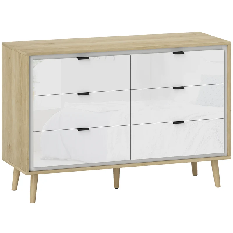 Cassettiera con 6 Cassetti 110x40x75 cm in Legno Bianco Lucido e Rovere