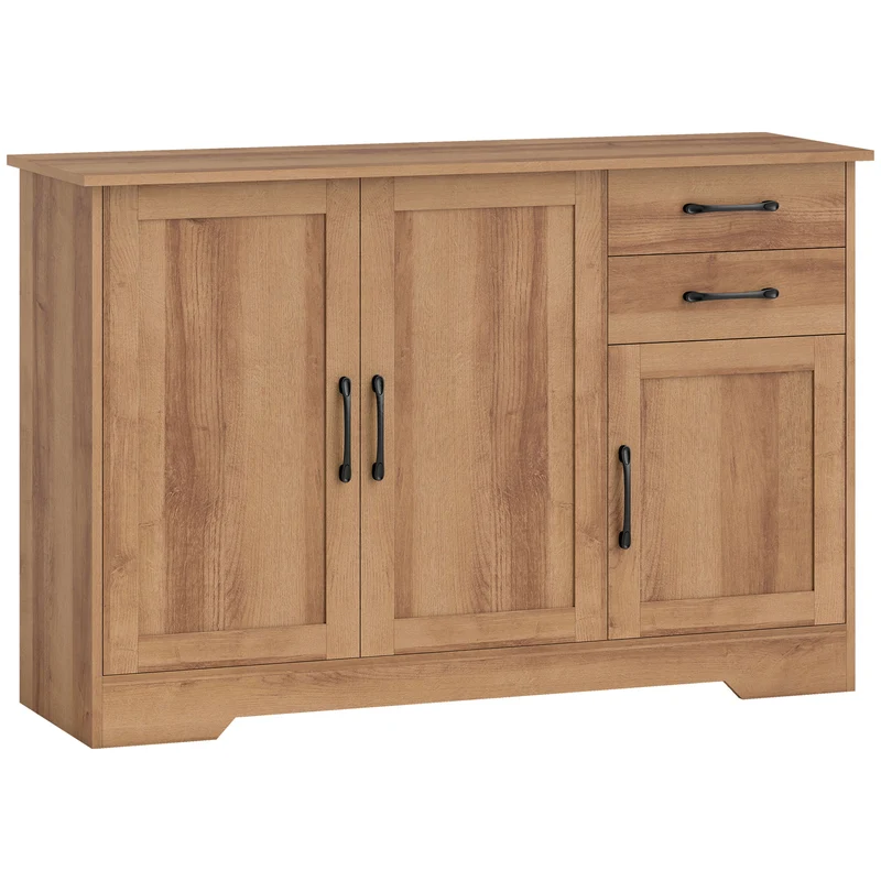 Mobile Cucina Buffet 120x38x79 cm con 2 Cassetti e 3 Armadietti in MDF Rovere