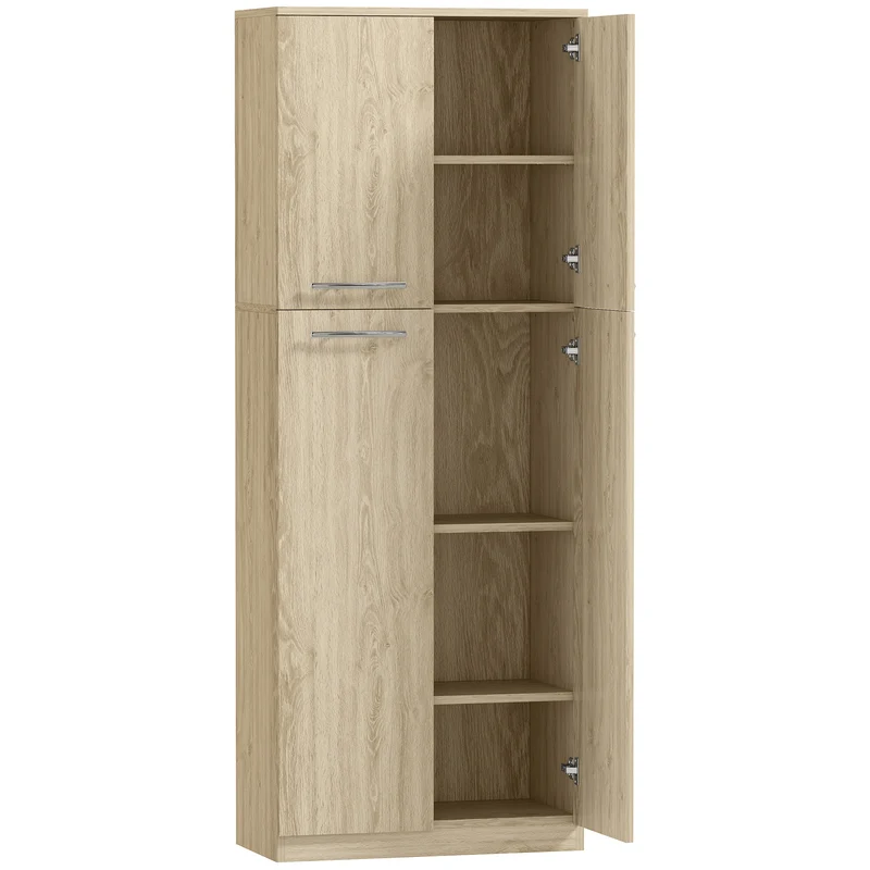 Mobile Contenitore Minimal 59x31x155 cm con 2 Armadietti e Mensole Regolabili in Legno Rovere