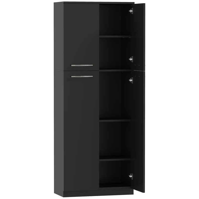 Mobile Contenitore Minimal 59x31x155 cm con 2 Armadietti e Mensole Regolabili in Legno Nero