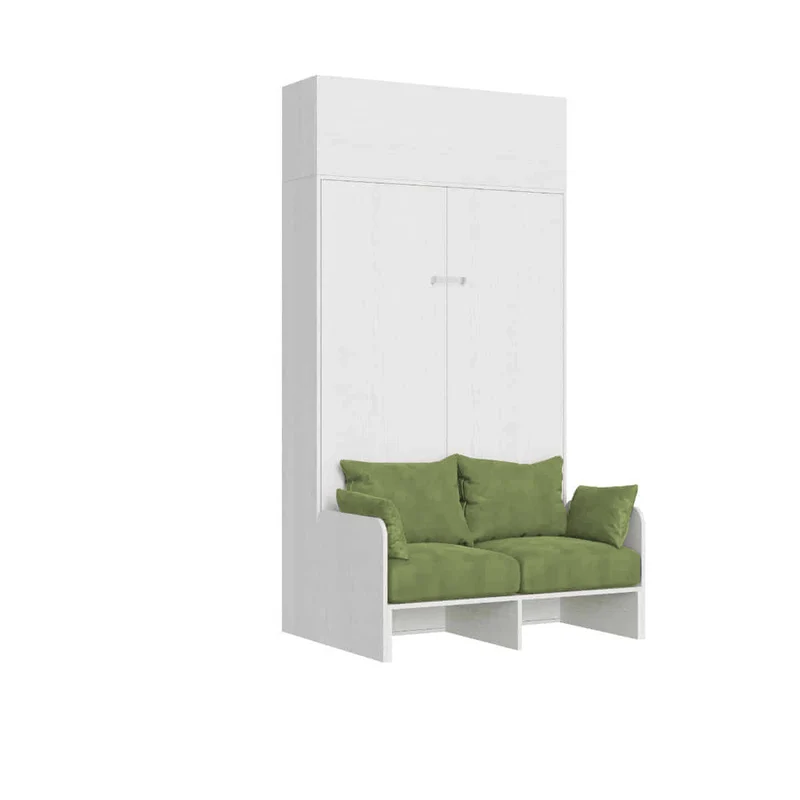 Letto Una Piazza E Mezzo A Scomparsa 120 Kentaro Con Divano E Pensile Bianco Frassino e Verde