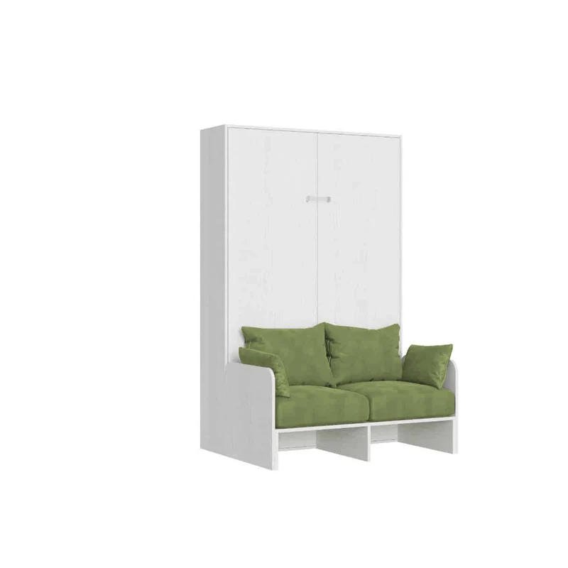 Letto Una Piazza E Mezzo A Scomparsa 120 Kentaro Con Divano Bianco Frassino e Verde