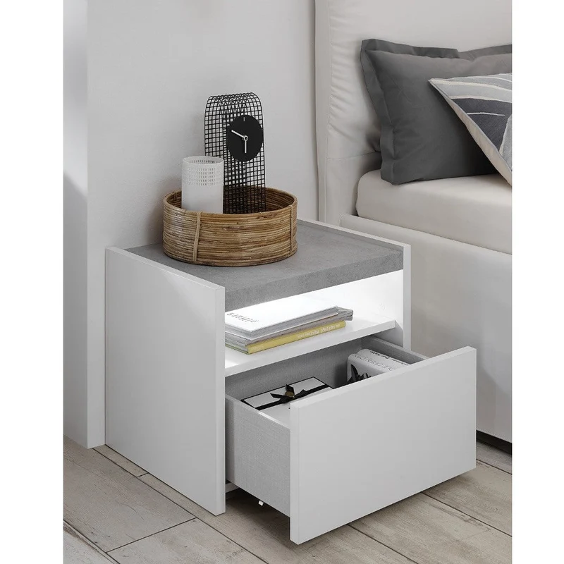 Set 2 Comodini 51x42x40 cm Everest bianco opaco cemento