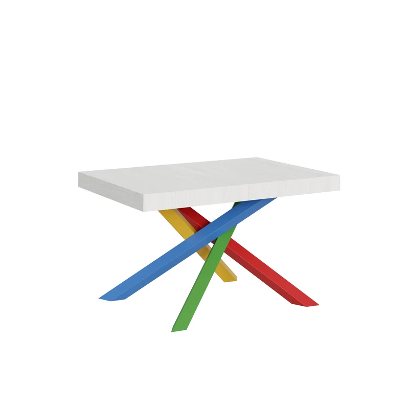 Tavolo Allungabile 120/380x90 cm Volantis Bianco Frassino Gambe Multicolore 4/B
