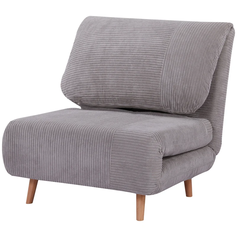 Poltrona Letto Reclinabile 2 in 1 con Seduta Extra-Large 82x89x 83 cm in Tessuto Effetto Velluto Grigio